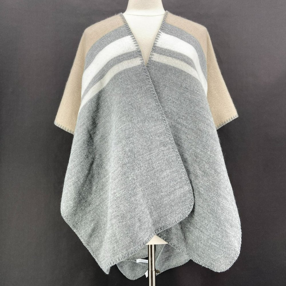 Ann Taylor Loft Gray Tan Knit Poncho Cardigan Sweater Womens M/L